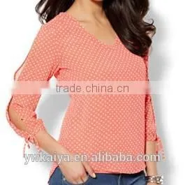 2015 Slim Fit Chiffon White Dot Half Sleeve Summer Casual Women Blouse Turkey thumbnail-1