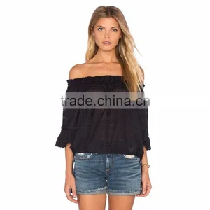 Women Off Shoulder Chiffon Style Blouse Patterns thumbnail-1