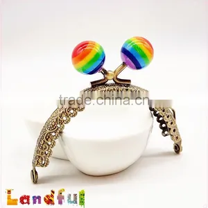 8.5cm 3.35inch Candy Ball Bronze Round Engraving Embossed Lace Purse Frame thumbnail-4