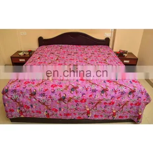 Indian Handmade Bird of Paradise Kantha Quilt Queen Size Reversible Throw Ralli thumbnail-1