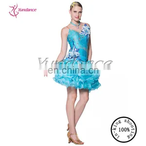 L-14118 Latin Blue Dress With Solid Flower thumbnail-3