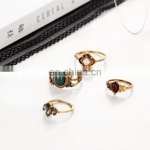 4pcs/set Retro Jewelry Carved Gemstone Finger Knuckle Rings Sets thumbnail-3