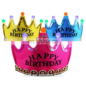 MCH-2317 New Wholesale Party Decoration Led Flashing Happy Birthday King Princess Tiara Crown Headband Hat for Kids thumbnail-2