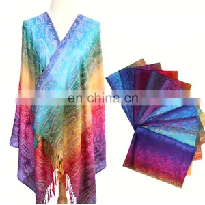 Paisley Cotton Pashmina Scarf With Blend Dyeing Yarn Dyed Blending Scarf thumbnail-1