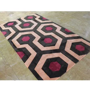 Black Red And Orange Rugs Wool And Nylon Hand Made Living Room Geometric Area Rug thumbnail-2