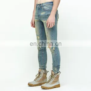 DiZNEW Custom Skiny Splash Paint Splatter Hole Repair Detail Jeans Men thumbnail-3