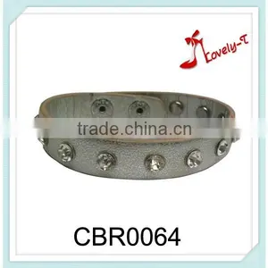 New Trend Narrow Round Snap-fastner Bracelet PU Leather Hand-made Crystal Leather Wrap Bracelet ,wrap Leather Bracelet thumbnail-2