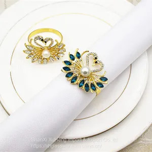 Factory Make Wedding Rhinestone Turquoise Crystal Swan Napkin Rings thumbnail-4