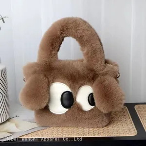 021China Wholesale Plush Big Eyes Puppy Fur Bag All Match Handbag Female Cute Girl Crossbody Bag2023 thumbnail-4