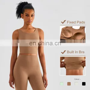 Factory Wholesale Custom Built In Bra Fixed Pads Crop Top Sport Tank Top Workout Running Gym Fitness Wear Clothing For Women thumbnail-2