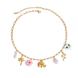 Custom Round Stainless Steel Rhinestone Charm Necklace - 18K Gold Plated Alloy Pendant thumbnail-2