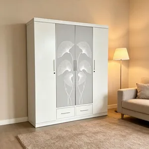 Export Style Knock‑down Steel Wardrobe Household Pattern Printed Clothes Storage Cabinet 3/4 Door With Mirror Drawers Customizable thumbnail-4