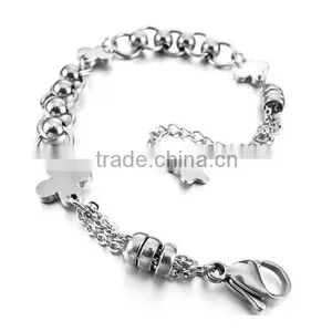 Women's Stainless Steel Bracelet Link Wrist Silver Cross Bead Classic thumbnail-1