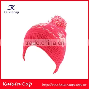 Custom Acrylic Children Knitted Winter Beanie With Flower Pattern/Wholesale Child Beanie Hat thumbnail-1