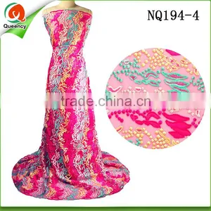 Fushia African Lace Fabrics Embroidery French Tulle Lace Fabric NQ194-3 thumbnail-1