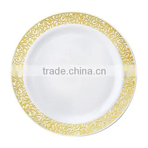 Ivory With Gold Trimmed 9'' Round Disposable Plate thumbnail-2