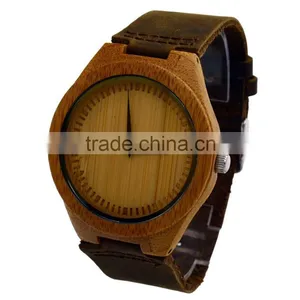 Top Quality Luxury Bamboo Wood Watch With Cow Leahter Strap Quartz Analog Men Wooden Wristwatch Relogio Feminino Clock thumbnail-1