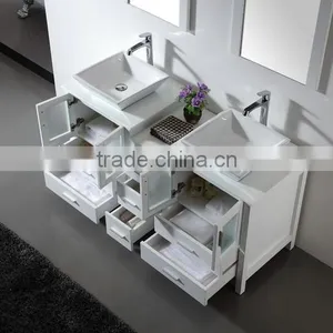 Modern Oak Wood Double Basins Floor Vanity Bathroom Furniture Wooden Cabinet No.3199D thumbnail-4