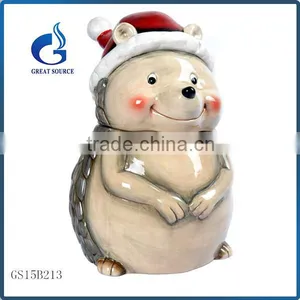 Hand-painted 3D Hedgehog Shape Ceramic Christmas Animal Cookie Jars thumbnail-1