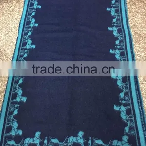 Stock Item Chinese Simple Style Horse Priting Bule Scarf thumbnail-1