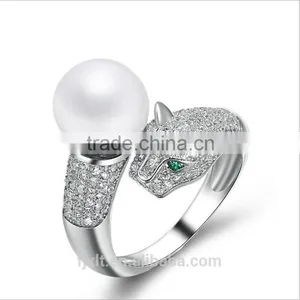 925 Sterling Silver Adjustable Leopard Head Ring With Pearl thumbnail-1
