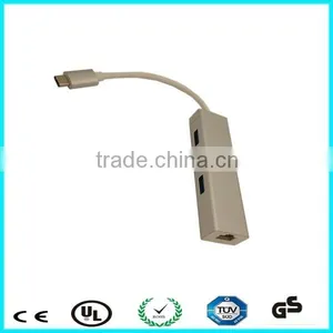 Silver Casing USB 3.1 USB-C to 3-Port USB 3.0 Hub With Ethernet Adapter thumbnail-2