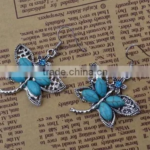 Bohemian Vintage Silver Plated Crystal Butterfly Pendant Turquoise Earrings thumbnail-2