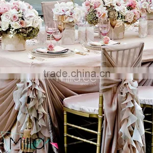 Hot Sale 2016 Wholesale Blush Chiffon Ruffled Wedding Chair Cover Sash Hood thumbnail-2