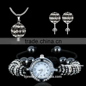 10mm Zebra Clay Rhinestone Shamballa Beads Jewelry Set Watch Set Braclet Watch/Necklace Pendant/Stud Earrings Sets BS065 thumbnail-1