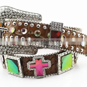 Bride Colorful Rhinestone Crystal Croc Embossed Western Cowgirl Belts thumbnail-3