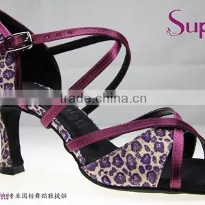 Suphini Leopard Latin Dance Shoes Purple 7.5cm Heel thumbnail-1