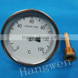 100mm Industrial Bimetal Thermometer With Brass Thermowell thumbnail-1