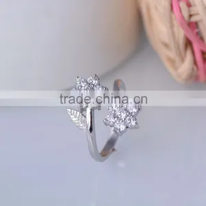 925 Sterling Silver Double Twice Flower Paving Setting Ring With Zircon thumbnail-2
