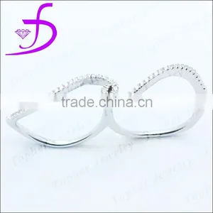 925 Sterling Silver Micro Pave Setting Two Finger Ring Both Rhodium and Silver Plated Are Available thumbnail-1