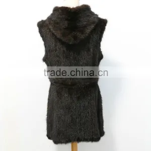 Fashion Genuine Knitted Mink Fur Vest With Hood for Women M2902 thumbnail-3