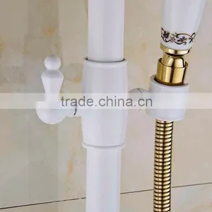 2016 Newly US Wall Mounted White Painting Baked Bath&Shower Faucet Set Rain 8 Inch Shower Head With Brass Handle Shower Golden thumbnail-4