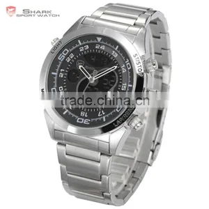 Shark Men Sport Brand New LED Analog Dual Time Zone Black Dial Japan Qaurtz Multifunction Movement Watch thumbnail-2