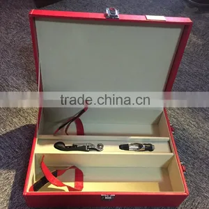 Wholesale Custom High-grade PU Leather 2 Bottles of Red Wine Champagne Boxes thumbnail-1