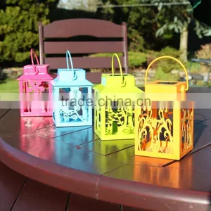 4 Coloured Solar Powered Metal Outdoor Lantern Lights thumbnail-1
