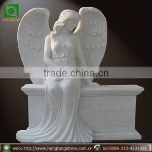 White Marble Hand Carved Angel Tombstone thumbnail-1