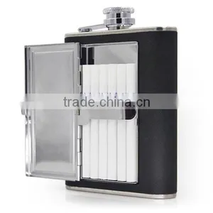 6 OZ Stainless Steel Wine Bottles Stick Black Twill Leather Cigarette Case thumbnail-1