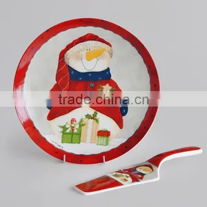 12" Ceramic Cake Plate With Shovel, Porcelain With Decal thumbnail-4