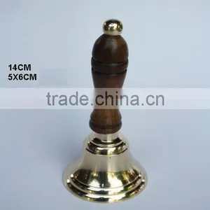 Wooden Handle With Metal Knob on Brass Bell With Mirror Polish thumbnail-1