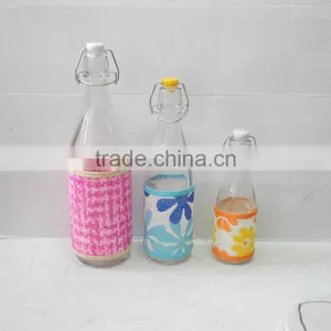 Glass Milk Juice Bottle With Metal Clamp Lid and Woven Belt Coating thumbnail-1