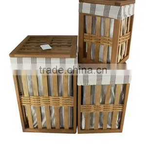 Wooden Storage Laundry Basket With Lid thumbnail-1