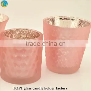 Embossed Design Wonderful Fuchsia Pink Vintage Glass Candle Holder thumbnail-4