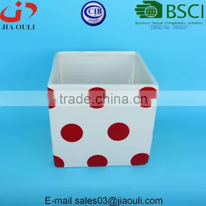 Glazed White With Red Polka Dots Ceramic Pot Plant White Square Cube, Pot Plant White thumbnail-5
