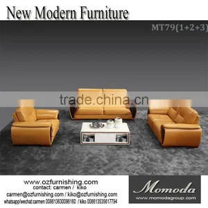 MT79(1+2+3 Sofa )Newest Comfortable Oranger Color Italian Leather Sofa For Living Room Designs thumbnail-1