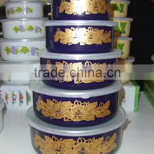 Bright Color Enamel Storage Bowl With PP Lid Food Container thumbnail-5