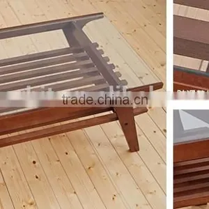 Home Furniture Tempered Glass Top Living Room High Quality Wood Table thumbnail-2